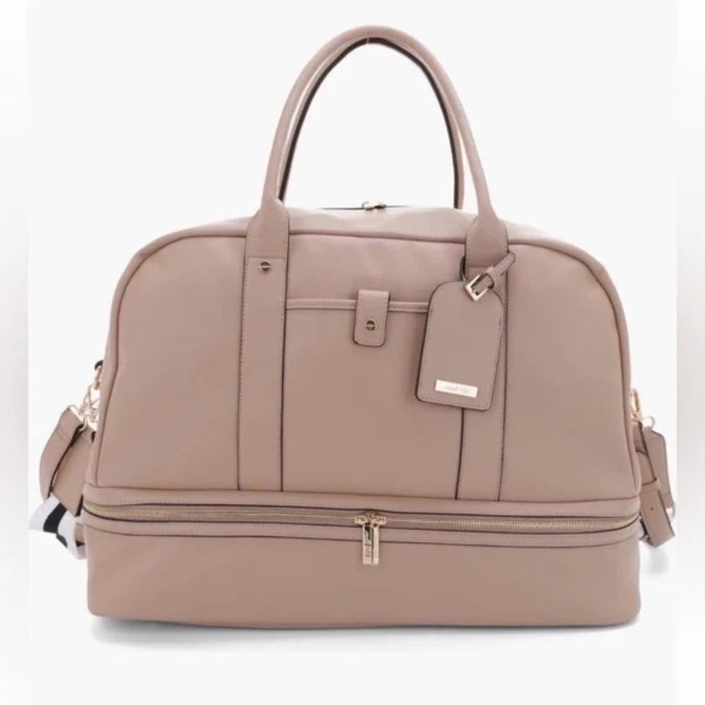 Mali + Lili Riley Vegan Leather Weekender Bag Maeve Taupe NWT! Anthropologie!